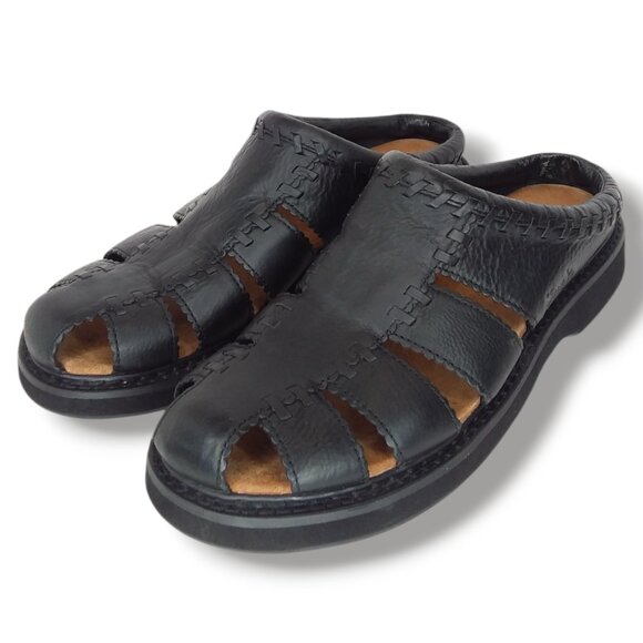 Simple Black Leather Fisherman Sandals Size 10 Slip On Open Heel Comfort main image 12
